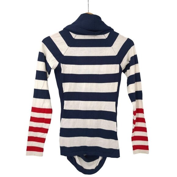 The Limited Long Sleeve Slim Fit Cowl Neck Sweater Red White Blue Womens XS - Picture 2 of 7